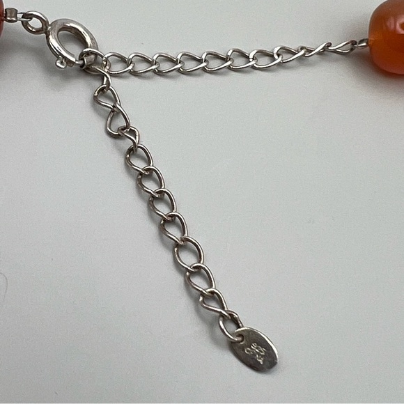 Vintage Lucas Lameth CN 925 Red Orange Agate Stone Bead Necklace 17” +3” Ext 20” - Picture 9 of 11